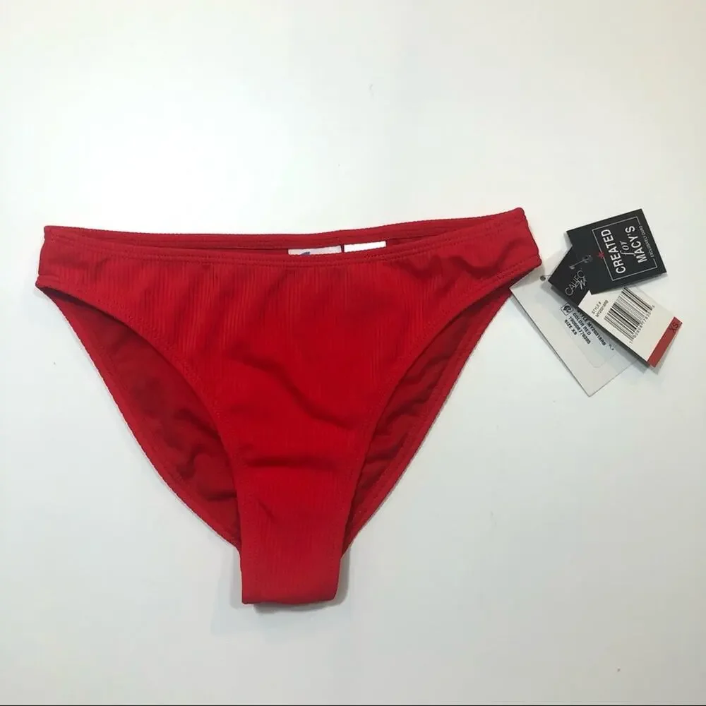 California Waves RED Ribbed Bikini Swim Bottom